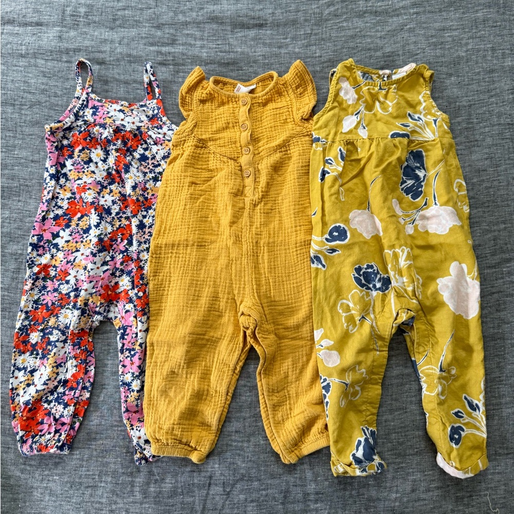 Set of 3 toddler girl sleeveless jumpsuits/rompers, 18m